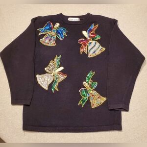 Victoria Harbour Vintage Embellished Christmas Bells Holiday Sweater in Size M